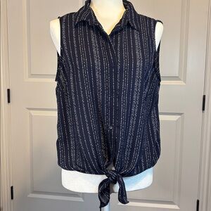 Adrianna Papell Navy and White Striped Blouse